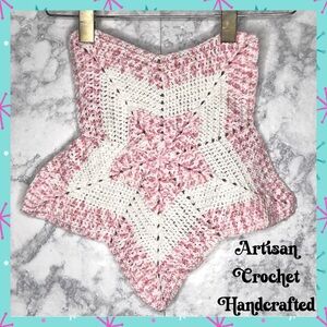 ARTISAN Crochet Hand Crafted Star Pink & White Center Piece Doilie